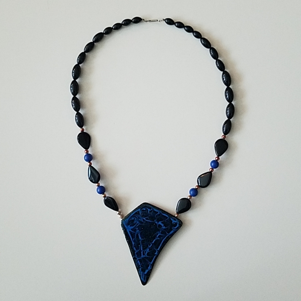 Blue and Black Beaded Necklace